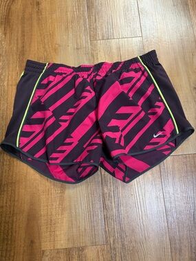 Nike Hot Pink and Black Graphic Running Shorts with Neon Trim size large